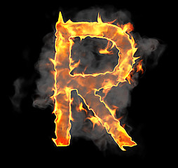 Image showing Burning and flame font R letter