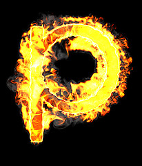 Image showing Burning and flame font P letter 