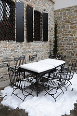 Image showing Part of Street Cafe in the Winter