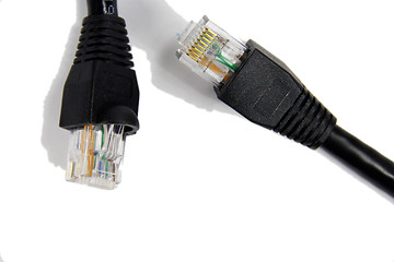 Image showing Closeup of two black ethernet cables
