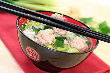 Image showing rice soup with meat balls