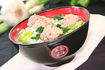 Image showing rice soup with meat balls