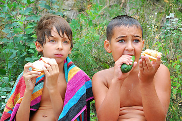 Image showing kids having dinner outdoor