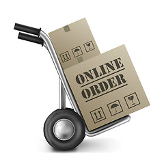 Image showing online order cardboard box trolley