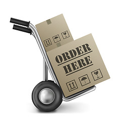 Image showing order here cardboard box