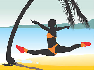 Image showing Girl jumping with beach Background