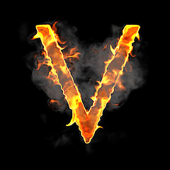 Image showing Burning and flame font V letter