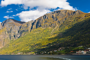 Image showing Norwegian fjords: Mountains, blue sky