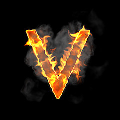 Image showing Burning and flame font V letter