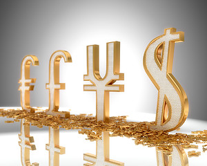 Image showing Focus on Dollar. Golden Currency signs 