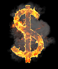 Image showing Burning and flame font US dollar symbol