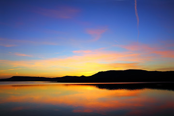 Image showing  morning lake with mountain before sunrise