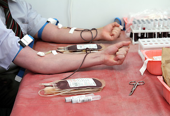 Image showing blood donors in laboratory at donation