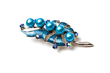 Image showing Beautiful blue brooch isolated on white