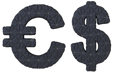 Image showing Stitched leather font euro and dollar symbols