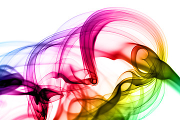 Image showing Abstract colorful magic smoke shape on white