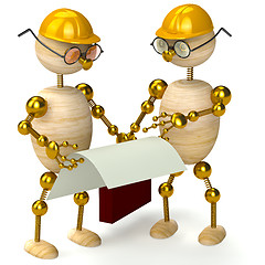 Image showing two 3d wood man engineers