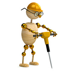 Image showing 3d wood man  working with jackhammer