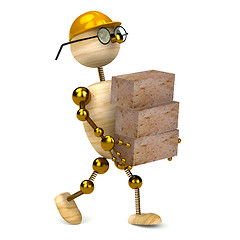 Image showing 3d wood man carrying bricks