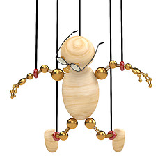 Image showing 3d wood man suspended on laces