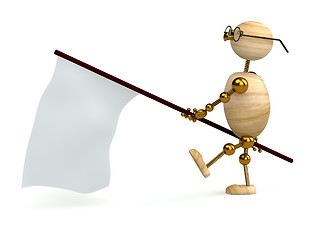 Image showing 3d wood man is carrying flag