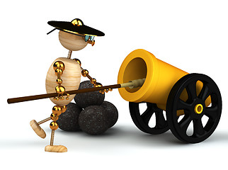 Image showing 3d wood man clean yellow cannon