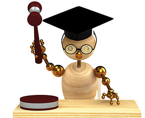 Image showing 3d wood man holding a gavel