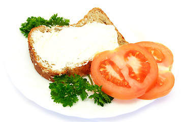 Image showing breakfast with bread, tomatoes and parsley