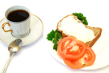 Image showing breakfast with bread, tomatoes and parsley