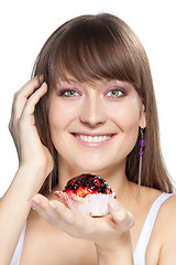 Image showing happy girl with cake smile
