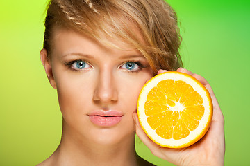 Image showing Beauty shot of a woman with orange