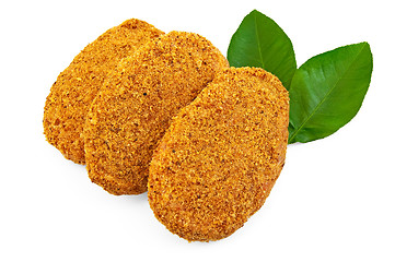 Image showing Frozen chicken cutlets with leaves