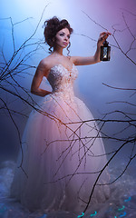 Image showing Bride dream walking whit a lantern in