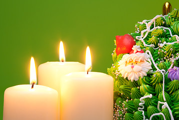 Image showing Christmas candles and cake