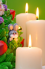 Image showing Christmas cake and candles