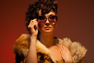 Image showing woman wearing fur and glasses