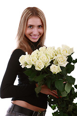 Image showing Girl with a bunch of flowers