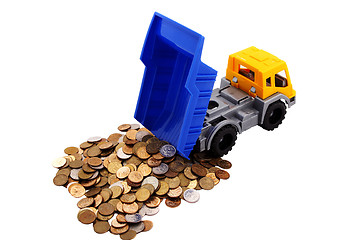 Image showing Toy truck loaded with coins