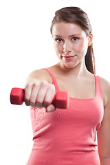 Image showing Beautiful sporty woman with dumbbells