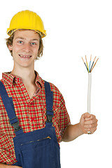 Image showing Electrician with power cable