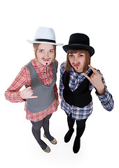 Image showing Two girls with painted mustaches