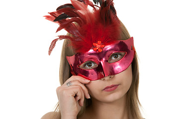 Image showing girl in the red masquerade mask