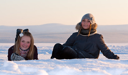 Image showing Two young beautiful girl