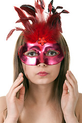 Image showing girl in the red masquerade mask