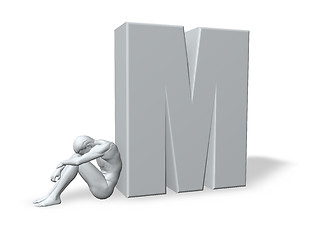 Image showing sitting man leans on uppercase letter m