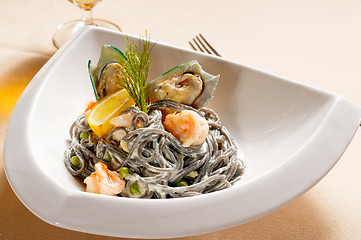 Image showing seafood black spaghetti