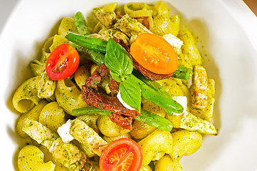 Image showing pasta pesto and vegetables