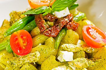 Image showing pasta pesto and vegetables