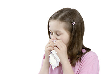 Image showing The sick child with a handkerchief