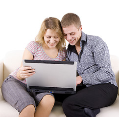 Image showing Two young men with the laptop